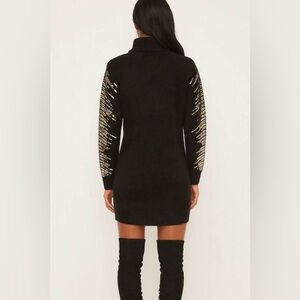 NWOT 80 Park Black Metallic Sequin‎ Sleeve Turtleneck Sweater Dress Small S